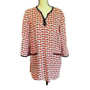 Tory Burch Popover Floral Linen Tunic Top Blouse Size L